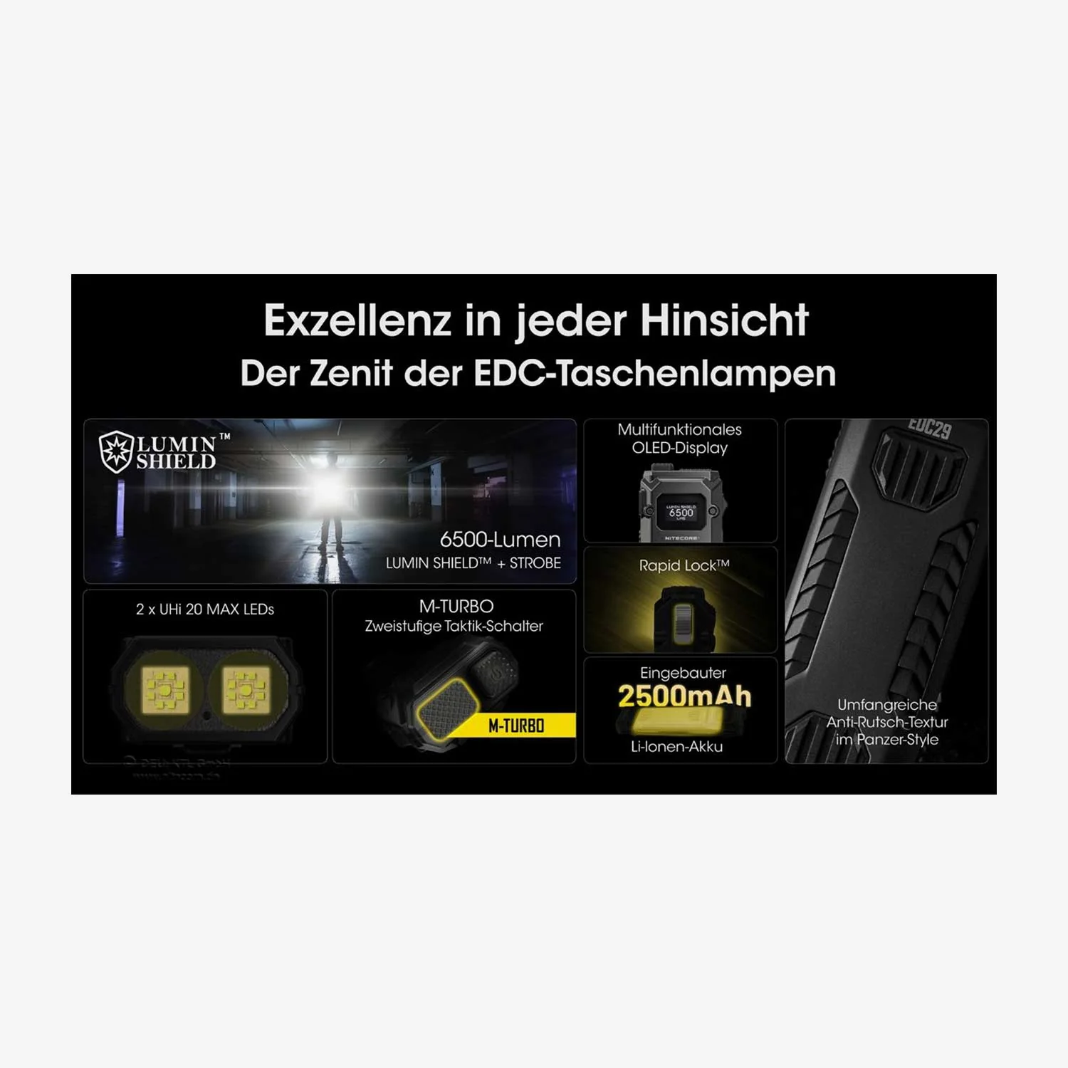 Nitecore EDC29 Luminblade 6500 Lumen Taschenlampe schwarz - Image 2